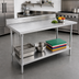 Thumbnail image #2 for Advance Tabco 108 in. W x 24 in. D Stainless Steel Work Table with 5 in. Backsplash and Adjustable Undershelf
