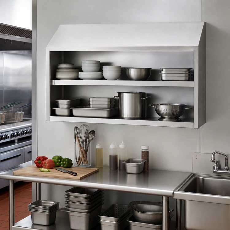 Product image #2 for Eagle Group WCO-48 Open Front Wall-Mounted Stainless Steel Wall Cabinet, 48-Inch Wide