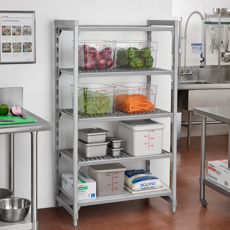 Product image #3 for Cambro Camshelving Premium Stationary Starter Unit, 21 x 54 x 64 Inch, 4-Shelf Vented and Solid Polymer Shelving