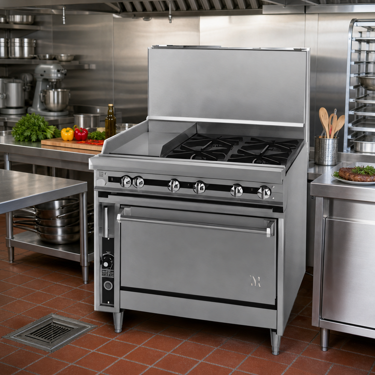 Product image #2 for Jade Range Titan JTRH-12G-2HT 36" Heavy Duty Gas Range with (2) Hot Tops, (1) 12" Griddle, and Cabinet Base