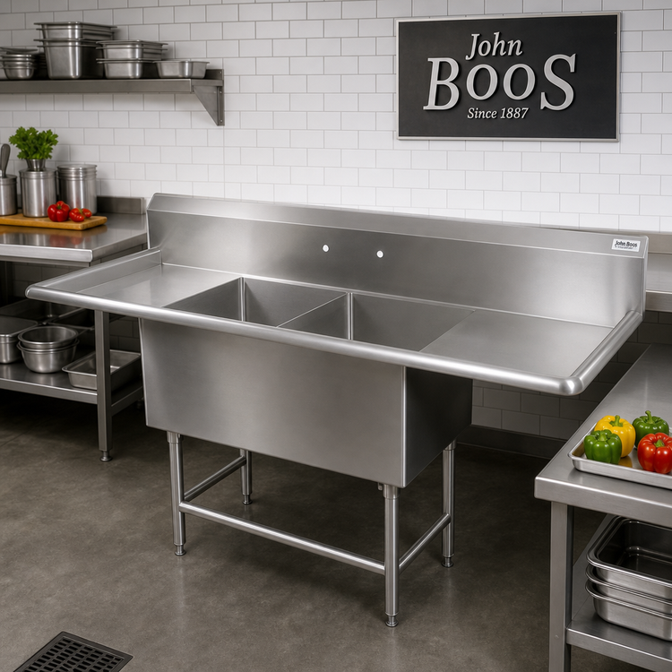 Product image #2 for John Boos Pro-Bowl 2-Compartment Stainless Steel Sink with Dual 30-Inch Drainboards
