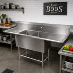 Thumbnail image #2 for John Boos Pro-Bowl 2PB24-2D30 2-Compartment Stainless Steel Sink with Dual 30-Inch Drainboards and 10-Inch Boxed Backsplash