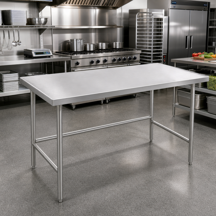 Product image #2 for Advance Tabco 120-Inch x 30-Inch Stainless Steel Work Table with Open Base and Cross Rails