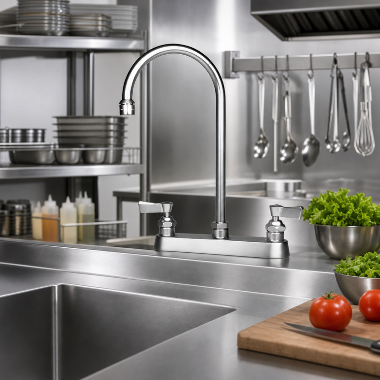 Product image #2 for Fisher Deck-Mount Manual Faucet with 12-Inch Gooseneck Spout, 8-Inch Centers
