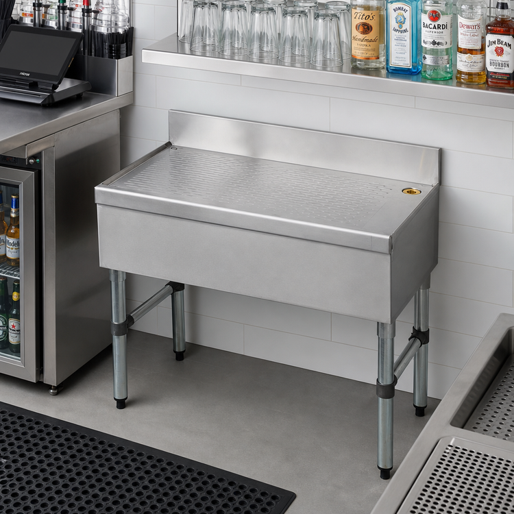 Product image #2 for Advance Tabco Underbar Basics Free-Standing Stainless Steel Bar Type Drainboard with 4-Inch Backsplash, 30 Inch W x 18 Inch D
