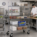Thumbnail image #2 for Quantum WRC-R468C Mobile Reel Shelving Cart, 6 Wire Shelves, 36W x 18D x 69H, Chrome Plated, Conductive Casters