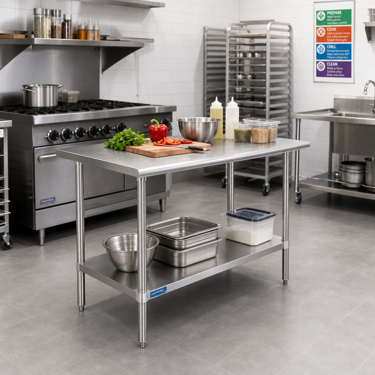 Product image #2 for Sapphire Manufacturing 48 Inch x 14 Inch Stainless Steel Reinforced Work Table with Adjustable Undershelf