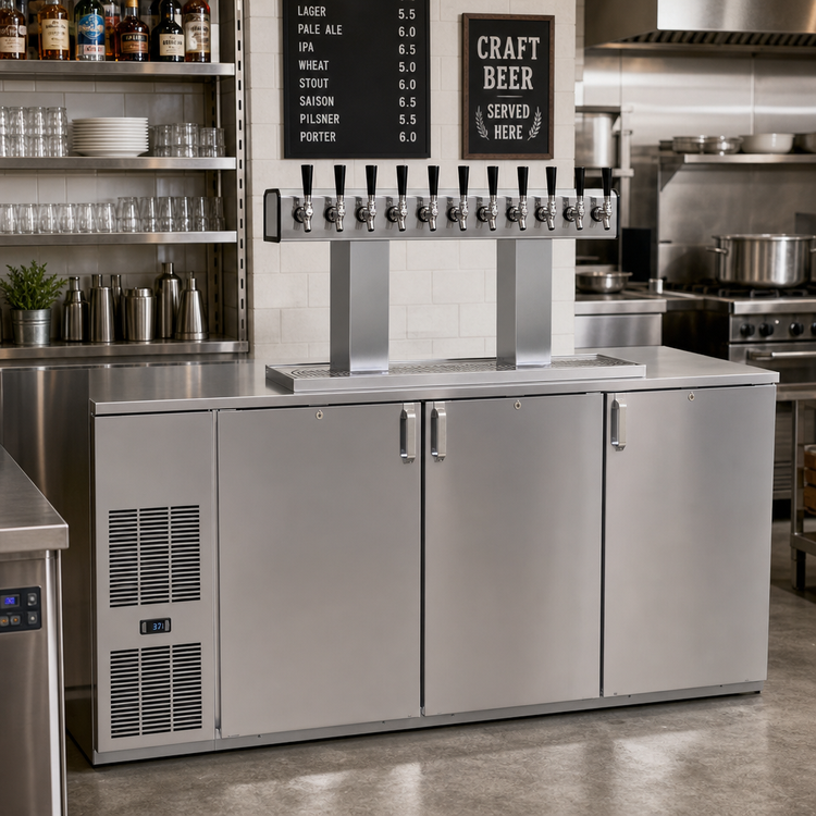 Product image #2 for Glastender C1FB72-DD 72-Inch Three-Section Front-Serviced Draft Dispensing Cooler with 16-Inch Door Opening