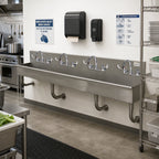 Thumbnail image #2 for Advance Tabco 19-18-96-ADA-F 96-Inch Wall-Mounted 4-Station ADA Hand Wash Sink with 4 Wrist-Handle Faucets, 5-Inch Bowl