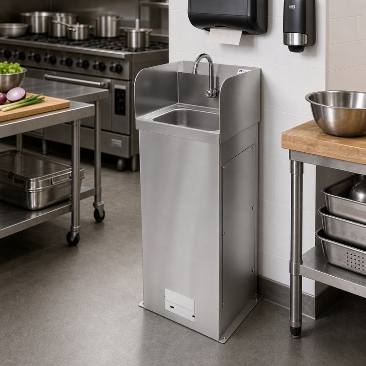 Product image #2 for John Boos Pro-Bowl Stainless Steel Freestanding Floor-Mount Hand Wash Sink with 14 x 10 x 5-Inch Bowl, Side Splashes, and 9-3/4-Inch Backsplash