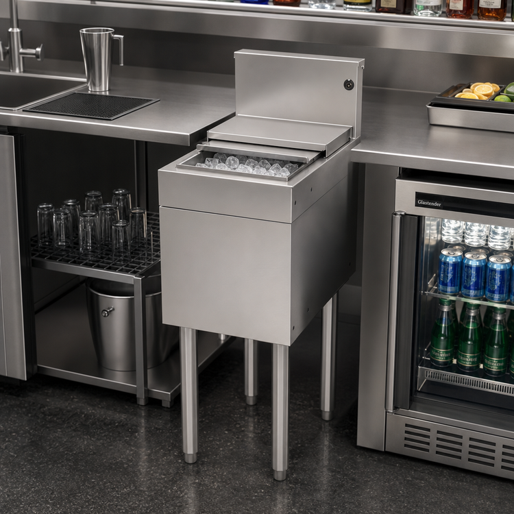 Product image #2 for Glastender Underbar Stainless Steel Ice Bin with Sliding Cover, 33 lb Capacity, 12 Inch W x 19 Inch D