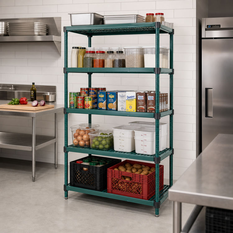 Product image #2 for QuadPlus 5-Tier Stationary Wire Shelving Starter Unit, 48W x 21D x 74H, Green Epoxy Finish