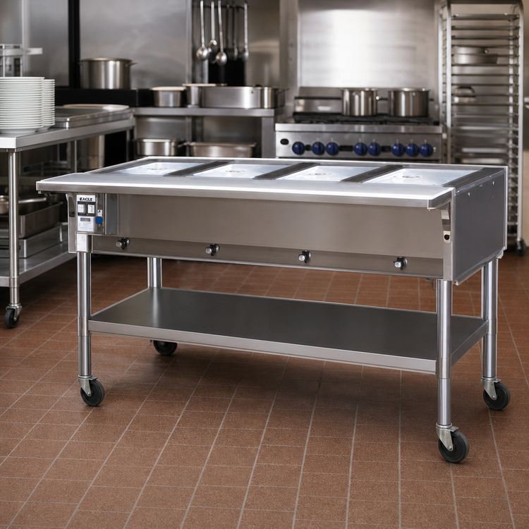 Product image #2 for Eagle Group Portable Electric Hot Food Table with 4 Dry Wells, Open Base, 66-Inch Wide
