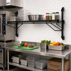 Thumbnail image #2 for Quantum WC14-CB2142BK Wall-Mount Cantilever Wire Shelf Kit, Single Shelf, 42"W x 21"D, Black Epoxy Antimicrobial Finish