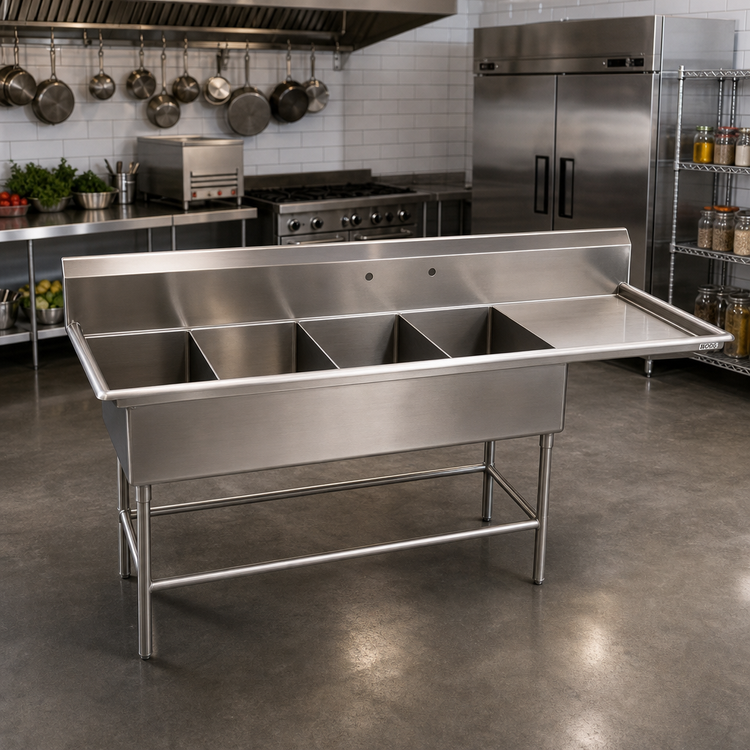 Product image #2 for John Boos Pro-Bowl 4-Compartment Stainless Steel Sink with 30-Inch Right Drainboard, 20 x 20 x 14-Inch Bowls