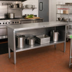 Thumbnail image #2 for John Boos EBOS4-24120 Open-Front Stainless Steel Cabinet Base Work Table, 120 x 24 in, 14-Gauge 300 Series Top, Fixed Undershelf