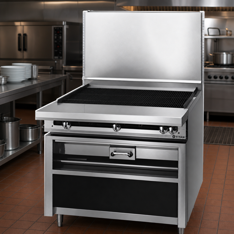 Product image #2 for Titan JTKC-60-RAD 60" Heavy Duty Radiant Gas Charbroiler Range with Cabinet Base