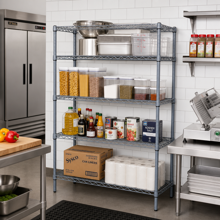 Product image #2 for Quantum 54 x 18 x 54 Inch Stationary Wire Shelving Starter Kit with 4 Shelves, Gray Epoxy Finish