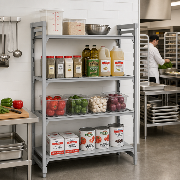 Product image #3 for Cambro Camshelving Premium 18-Inch Deep x 54-Inch Wide x 72-Inch High 4-Shelf Stationary Starter Polymer Shelving Unit, 3 Vented + 1 Solid