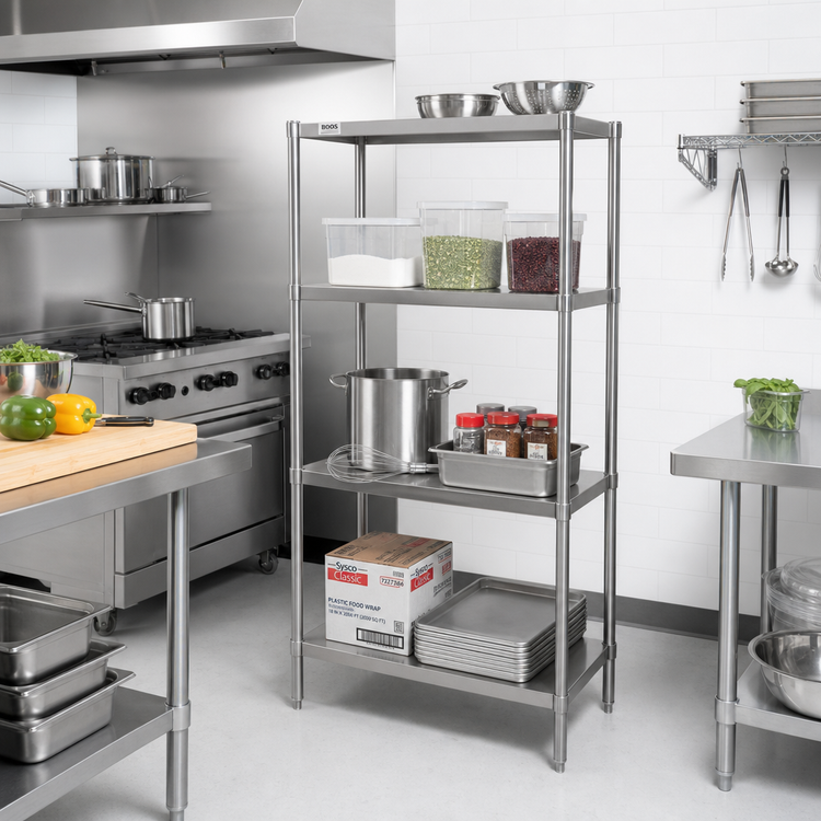 Product image #2 for John Boos 30 Inch Wide x 18 Inch Deep x 60 Inch High Stationary Dry Storage Shelving Unit with 3 Adjustable Stainless Steel Shelves