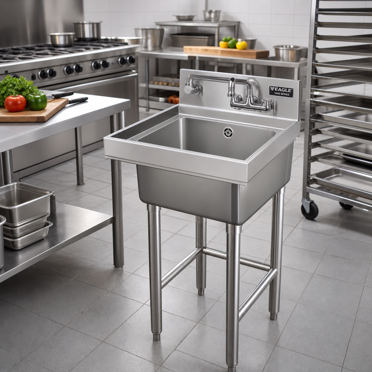 Product image #3 for Eagle Group 1800 Series Single Compartment Sink Bowl with Drain, Faucet & Overflow, 14 x 12 x 9-1/2 Inches