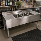 Thumbnail image #2 for BK Resources UB4-18-384TS Slim-Line 3-Compartment Stainless Steel Underbar Sink with Dual 25-Inch Drainboards, 84-Inch Wide