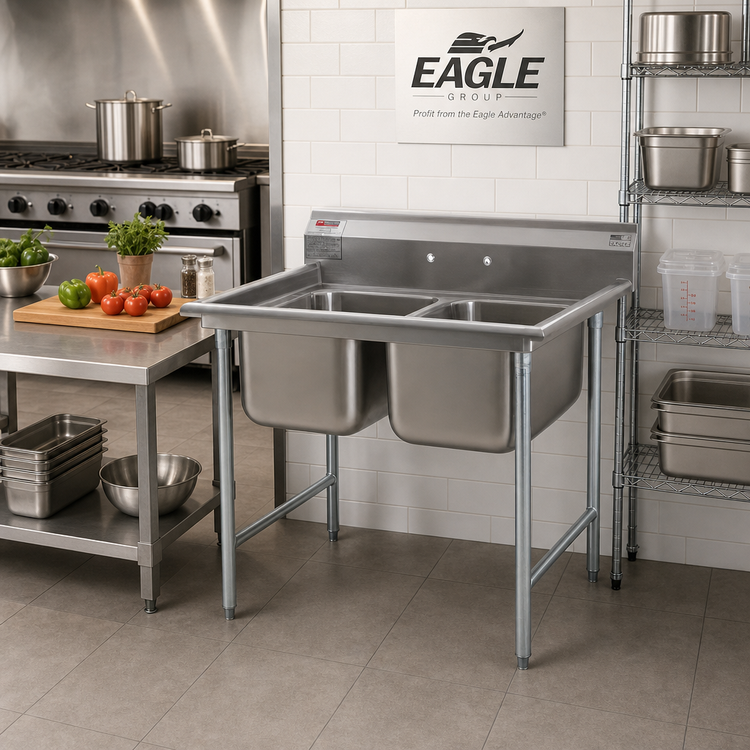 Product image #2 for Eagle Group 414 Series 41-Inch Two-Compartment Sink with 430 Stainless Steel Top and Galvanized Legs