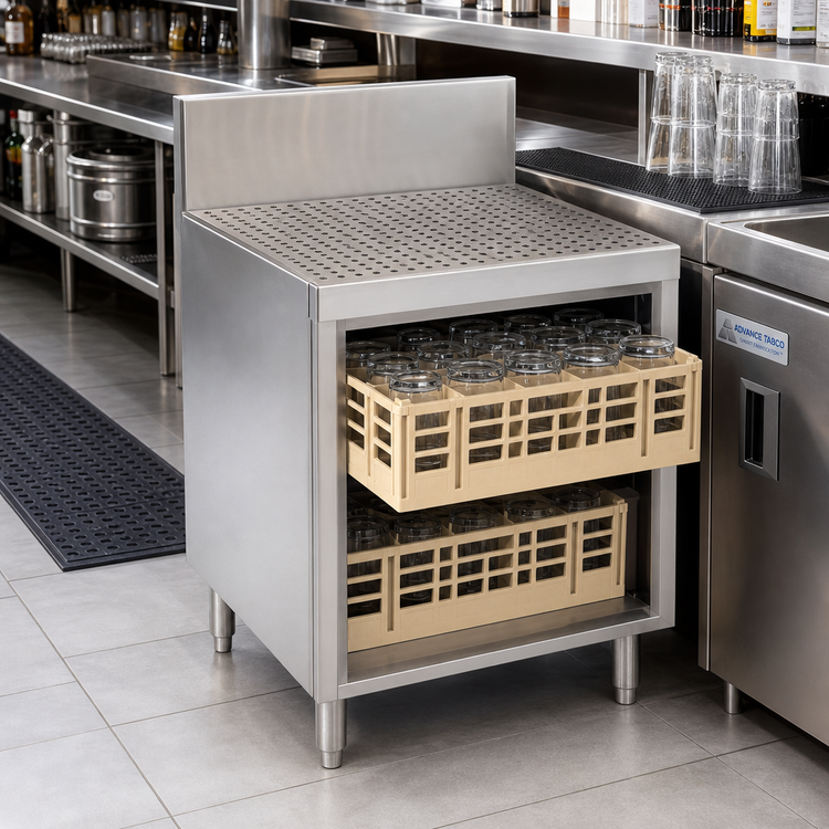 Product image #2 for Advance Tabco Prestige 24-Inch Wide Underbar Glass Rack Storage Unit with Enclosed Top and 3-Rack Capacity