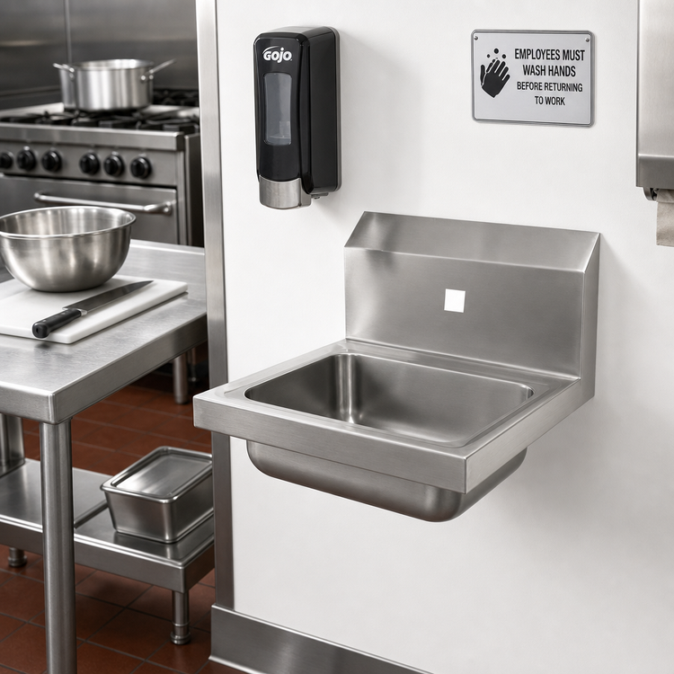 Product image #2 for Advance Tabco Special Value Wall-Mounted Hand Sink, 14 x 10 x 5-Inch Bowl, 304 Stainless Steel, Single Faucet Hole