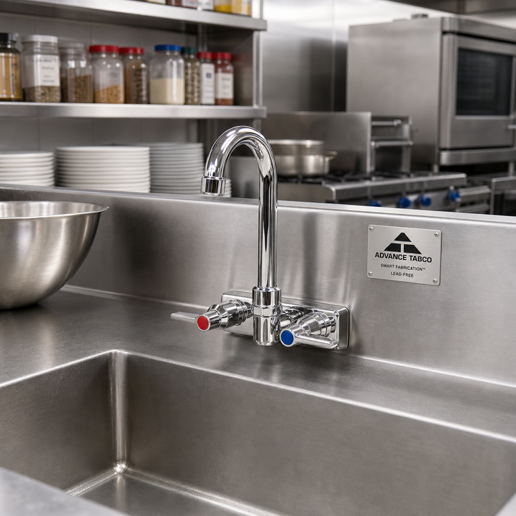 Product image #2 for Advance Tabco Lead-Free Splash-Mounted Commercial Faucet with 3-1/2-Inch Gooseneck Spout, 4-Inch Centers