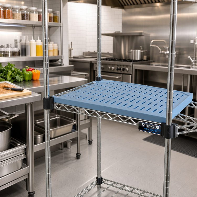 Product image #2 for QuadPLUS 48 Inch x 24 Inch Blue Louvered Polymer Shelf Mat with Chrome Wire Frame and MICROGARD Protection