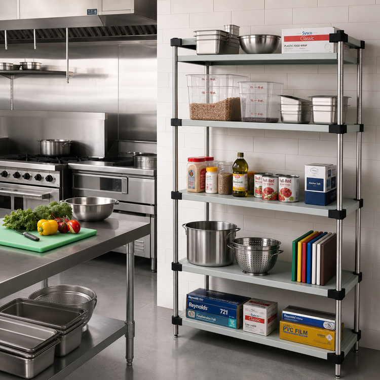 Product image #2 for Quantum 54"W x 18"D x 74"H 304 Stainless Steel Solid Shelving Starter Kit