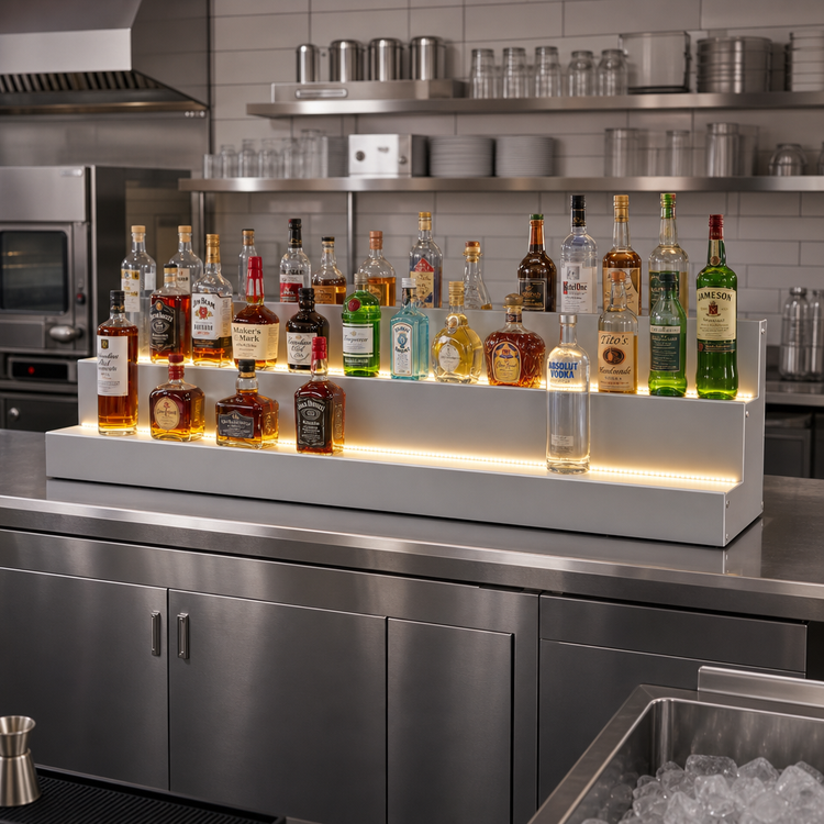Product image #2 for Glastender 48-Inch Wide Two-Tier Lighted Liquor Display with LED Strip Lighting