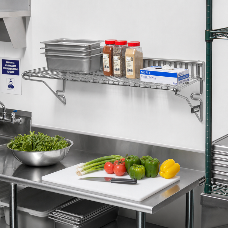 Product image #2 for Eagle Group Snap-n-Slide Wall-Mounted Wire Shelf, 48 Inches W x 12 Inches D, Chrome Finish