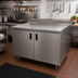 Thumbnail image #2 for Advance Tabco 144-Inch Enclosed Work Table with Cabinet Base, Mid-Shelf, Hinged Doors, 14-Gauge 304 Stainless Steel Top and 5-Inch Backsplash