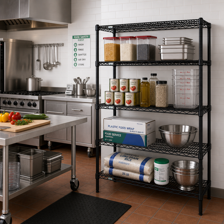 Product image #2 for Quantum 60"W x 12"D x 63"H Wire Shelving Starter Kit, 4 Shelves, Black Epoxy Antimicrobial