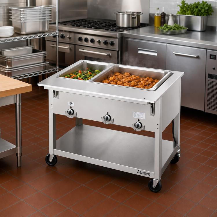 Product image #2 for Aerohot Portable Electric Steamtable Hot Food Unit, 2 Open Wells, 30-3/8 Inch Wide