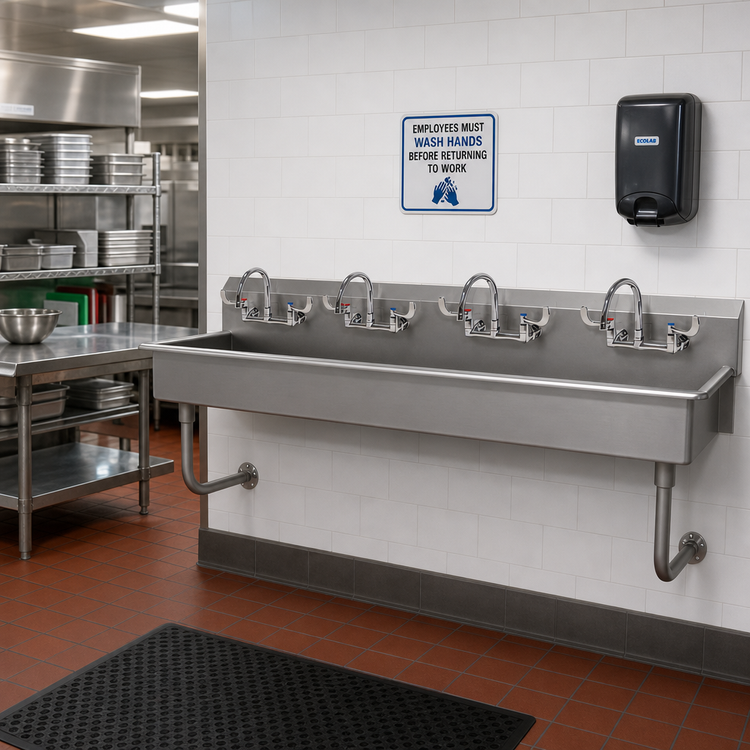 Product image #2 for Advance Tabco 80-Inch Wall-Mounted Multiwash Hand Wash Sink with 4 Faucets, 304 Stainless Steel