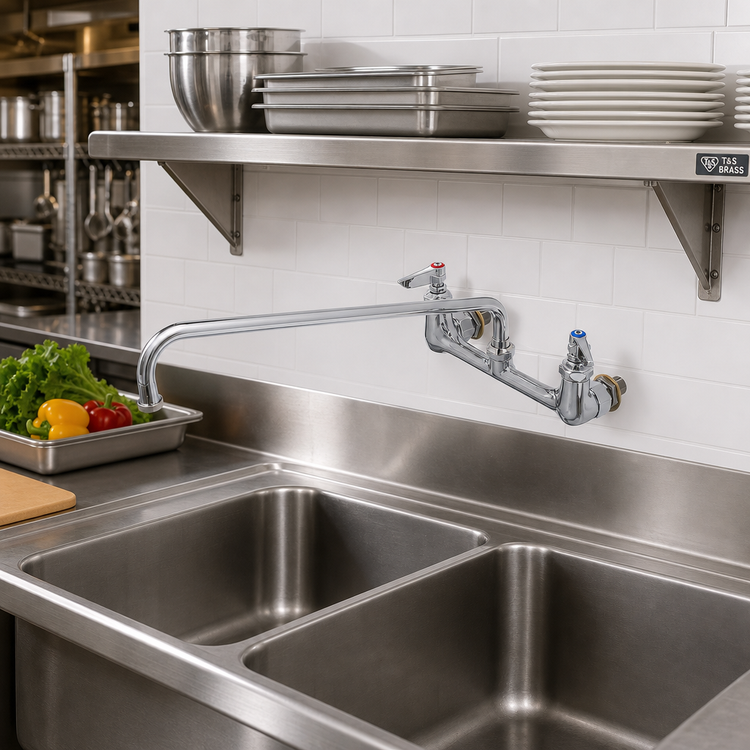 Product image #2 for T&S Brass Wall-Mounted Sink Mixing Faucet with 18-Inch Swing Nozzle, 8-Inch Centers
