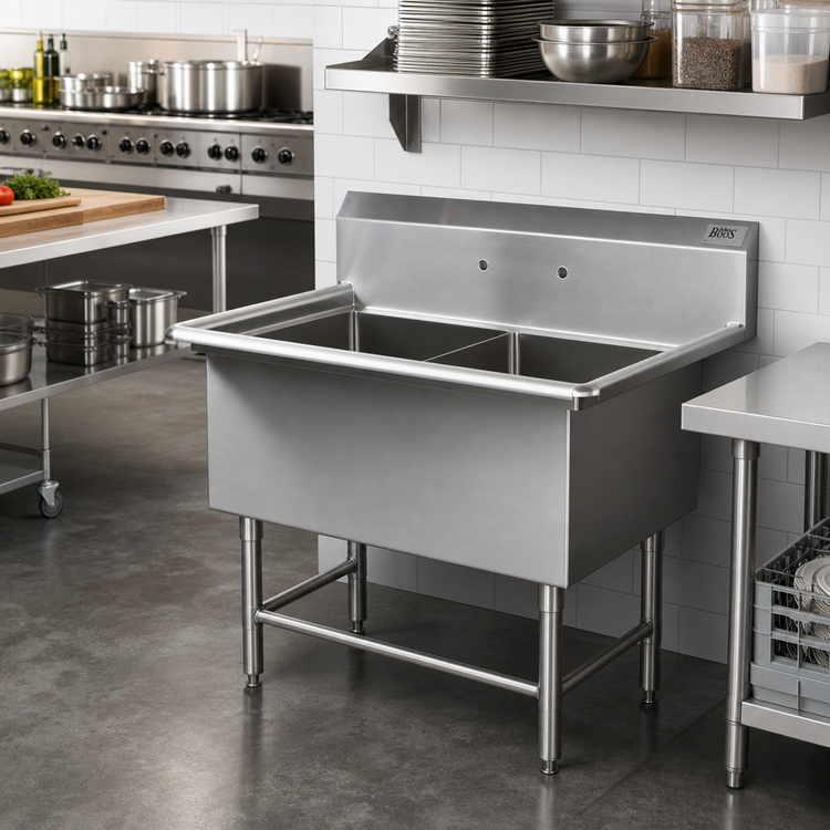 Product image #2 for John Boos Pro-Bowl 2-Compartment Stainless Steel Sink with 24 x 24 x 12 Inch Bowls and 10 Inch Backsplash