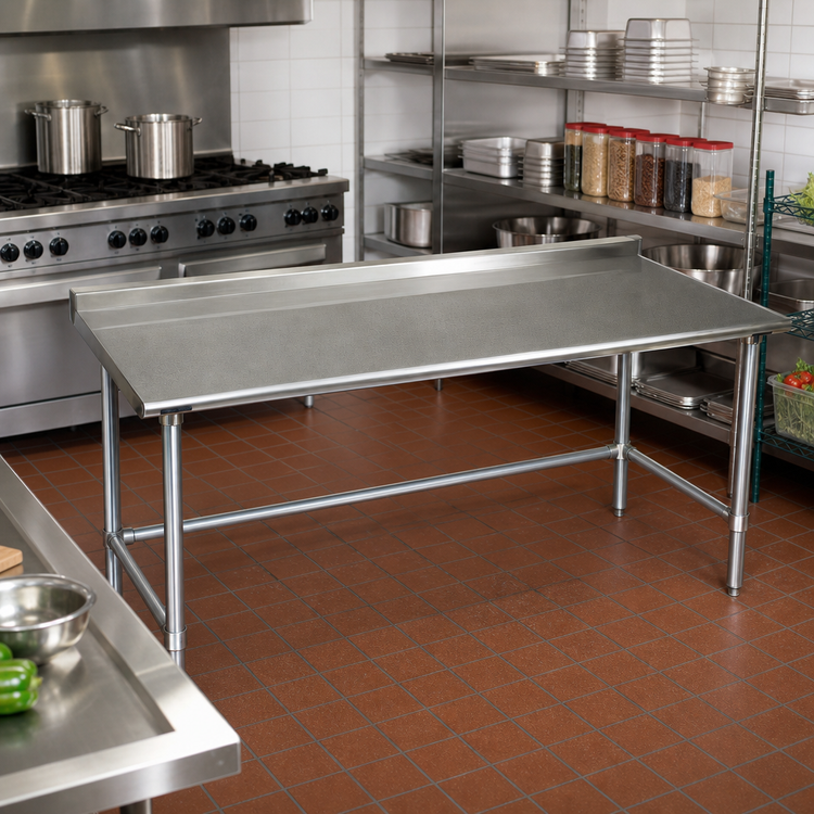 Product image #2 for Eagle Spec-Master 60"W x 30"D 14-Gauge 300 Series Stainless Steel Work Table with Rear Upturn and Galvanized Tubular Base