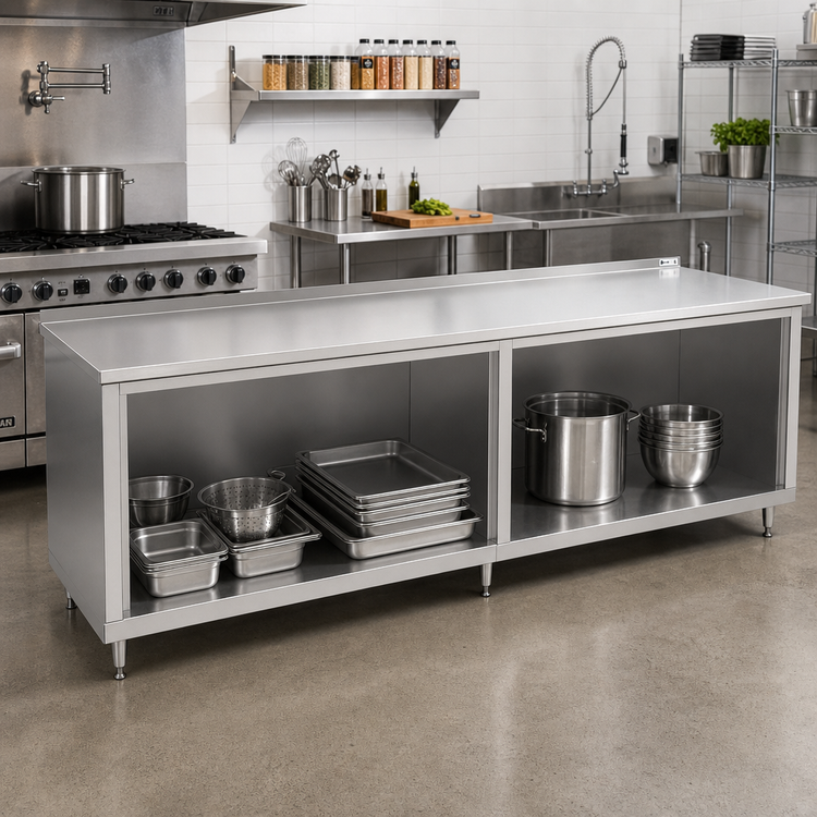 Product image #2 for John Boos 120-Inch x 36-Inch Open Front Stainless Steel Work Table with 1-1/2-Inch Rear Riser