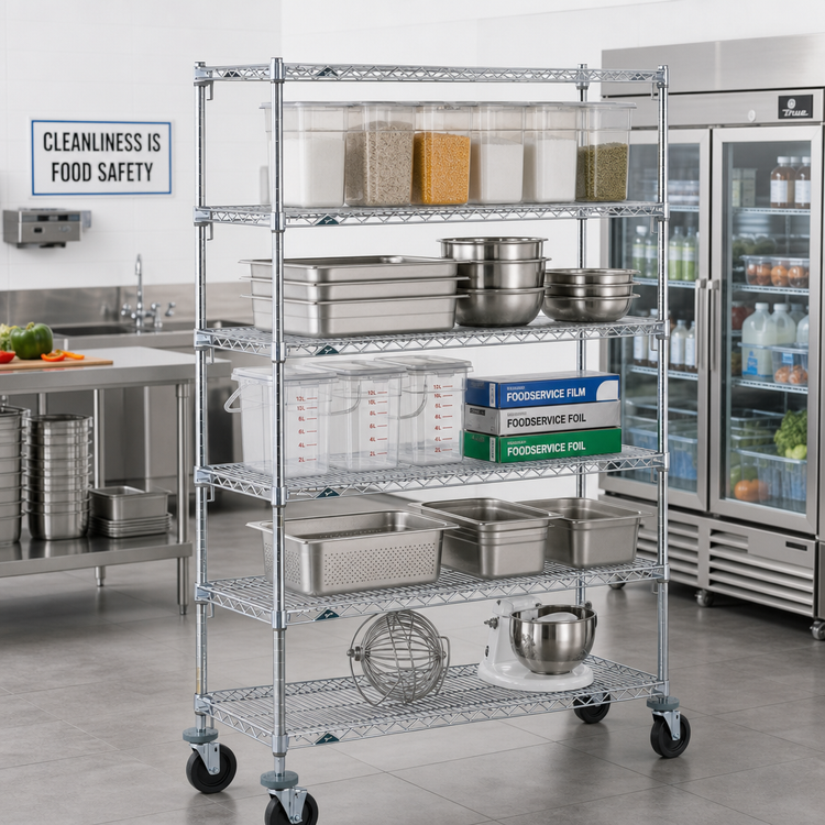 Product image #2 for Metro Super Erecta Super Adjustable Wire Stem Caster Cart, 36 x 18 x 67-7/8 Inches, 5 Shelves, Chrome Finish