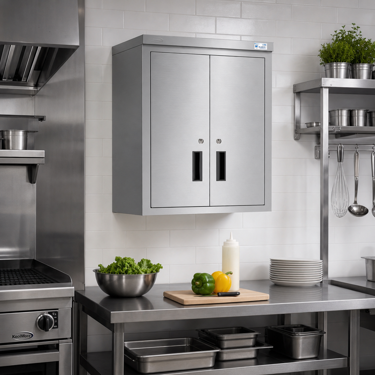 Product image #2 for KoolMore 24 Inch Wall-Mounted Stainless Steel Commercial Wall Cabinet with Locking Hinged Doors and 2 Shelves