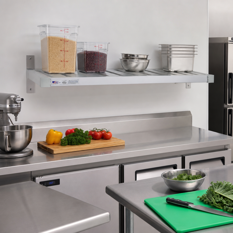 Product image #3 for New Age Adjust-A-Shelf T-Bar Series Wall-Mounted Aluminum Shelf, 54 x 18 Inches, 1,500 lb. Capacity