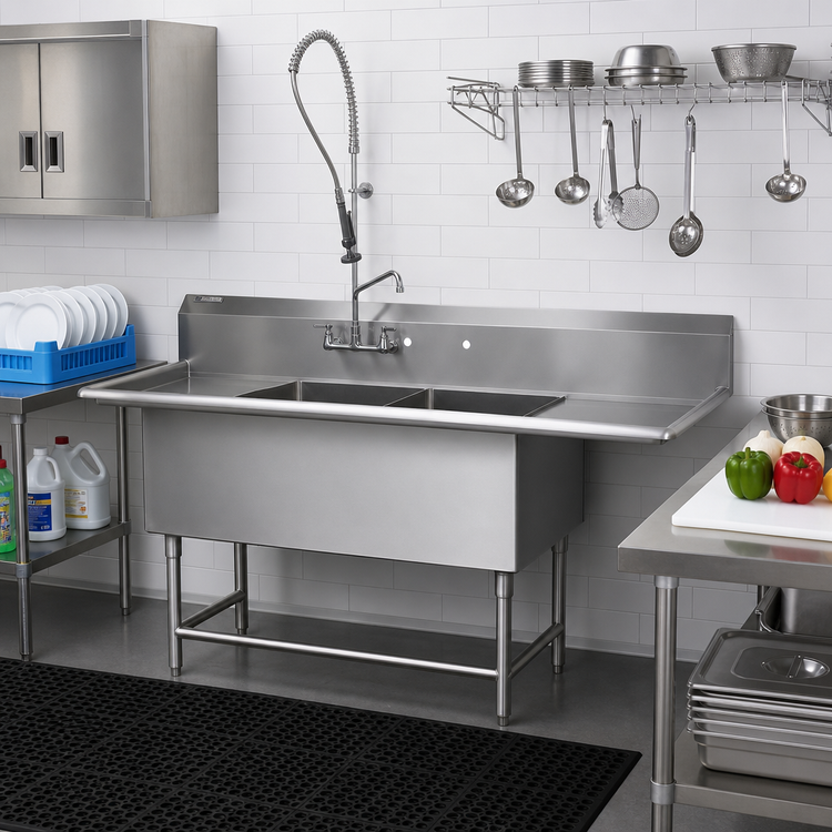 Product image #2 for John Boos Pro-Bowl 3-Compartment Sink with 18" Right Drainboard, 16" x 20" x 12" Bowls, 16-Gauge Stainless Steel