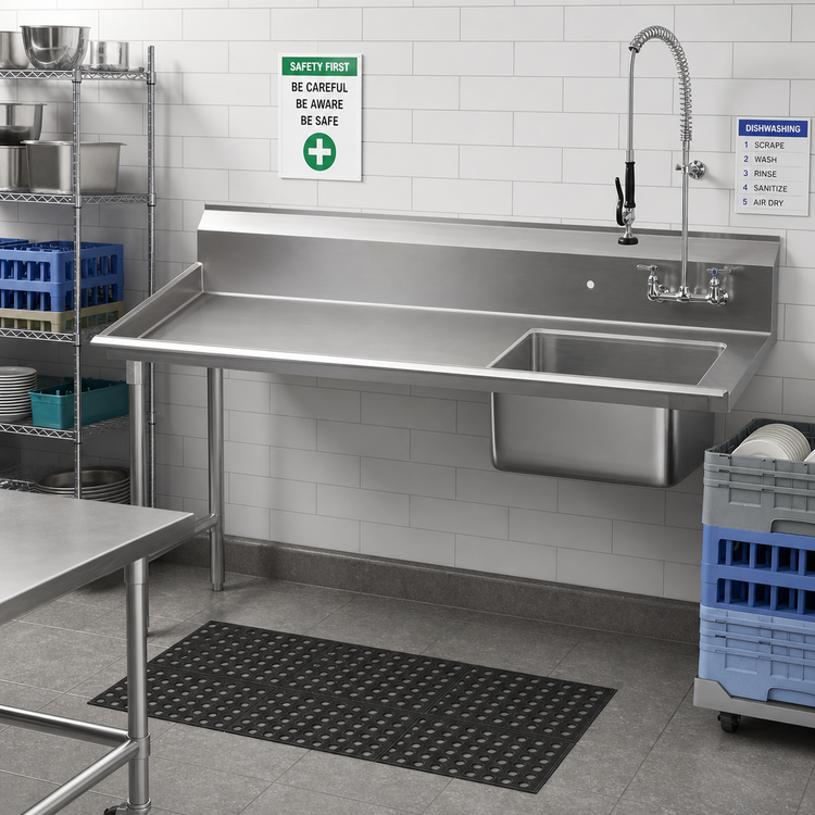 Product image #2 for Advance Tabco 59-Inch Left-Hand Straight-Soil Dishtable with Pre-Rinse Sink, 14-Gauge 304 Stainless Steel Top