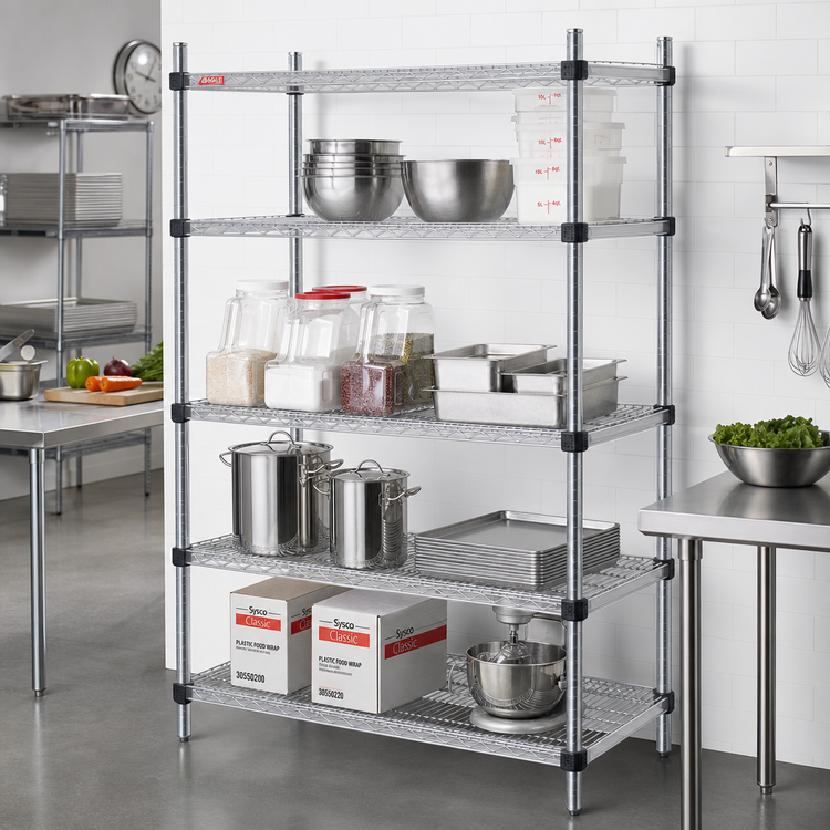 Product image #2 for Eagle Quad-Adjust 4-Tier Chrome Wire Shelving Starter Unit, 48"W x 24"D x 74"H