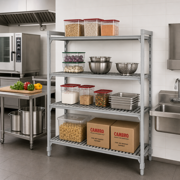 Product image #3 for Cambro Camshelving Premium 4-Shelf Vented & Solid Polymer Add-On Shelving Unit, 36 in. W x 18 in. D x 72 in. H, Speckled Gray