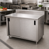 Thumbnail image #2 for Advance Tabco Special Value Series 60 x 30 Inch Enclosed Stainless Steel Work Table with Cabinet Base, Mid-Shelf, Sliding Doors, and 5 Inch Backsplash